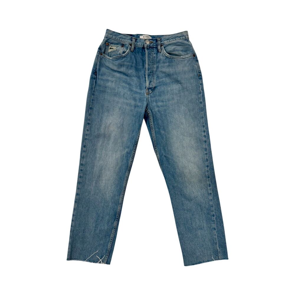 RE/DONE 70s Ultra High Rise Stove Pipe Jeans 29 Worn Blue Raw Hem Cotton REDONE - Picture 3 of 16